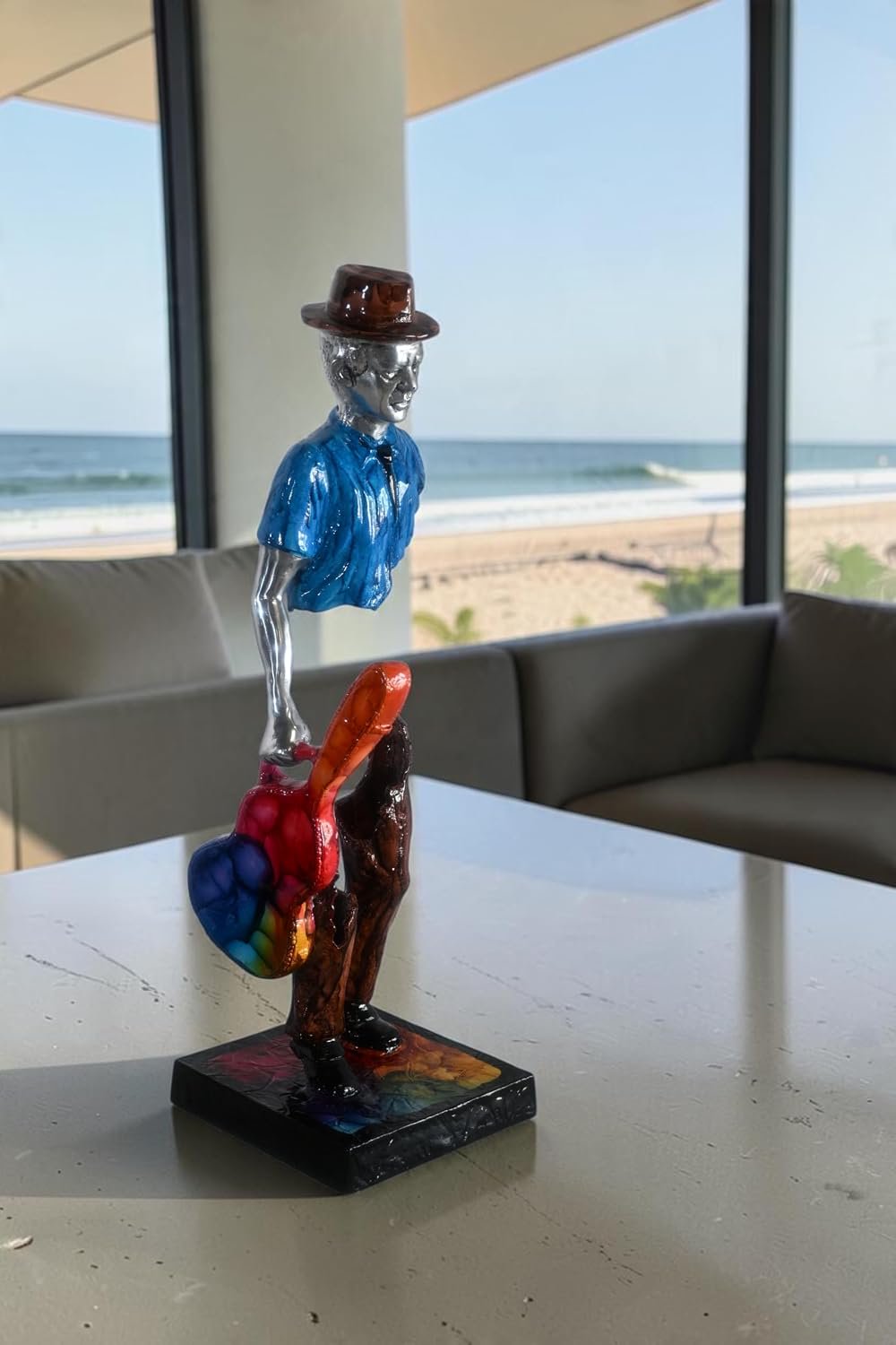 Traveler Guitar Player Sculpture Aluminum Pop Art Statue 8"x10"x25"H
