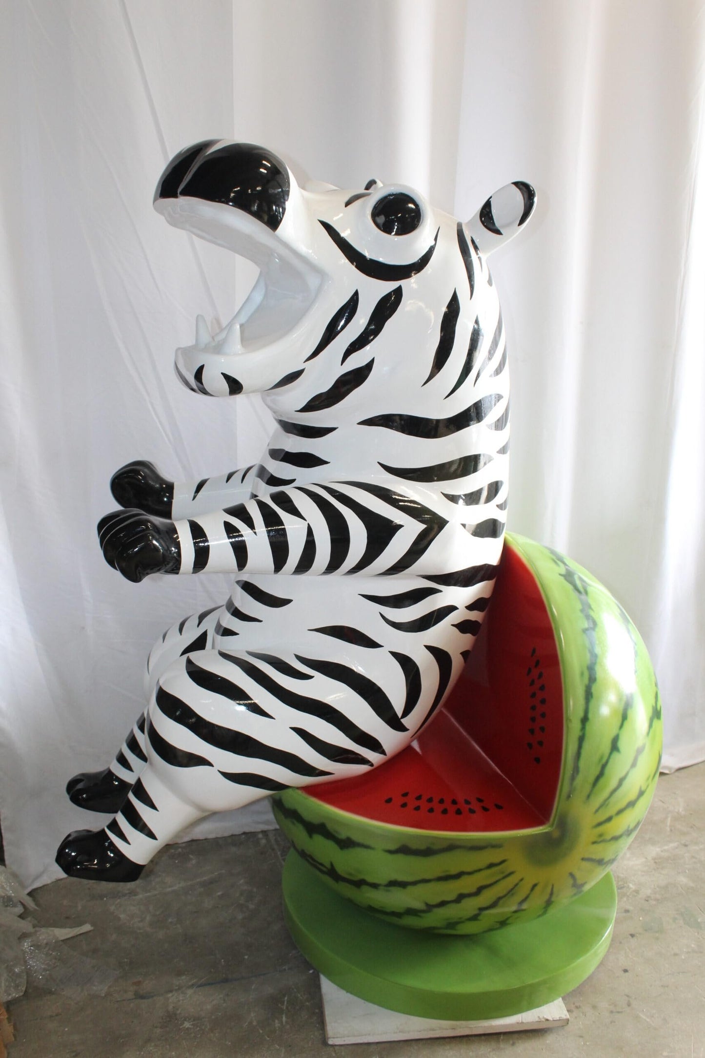 Happy Hippo Wearing Pajamas on a Watermelon Fiberglass statue 40" x 58" x 67"H