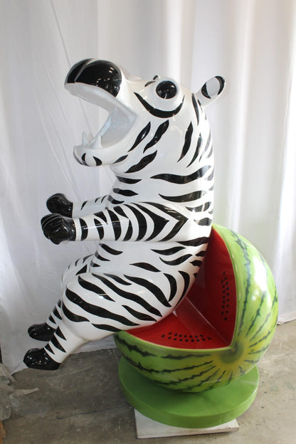 Happy Hippo Wearing Pajamas on a Watermelon Fiberglass statue 40" x 58" x 67"H