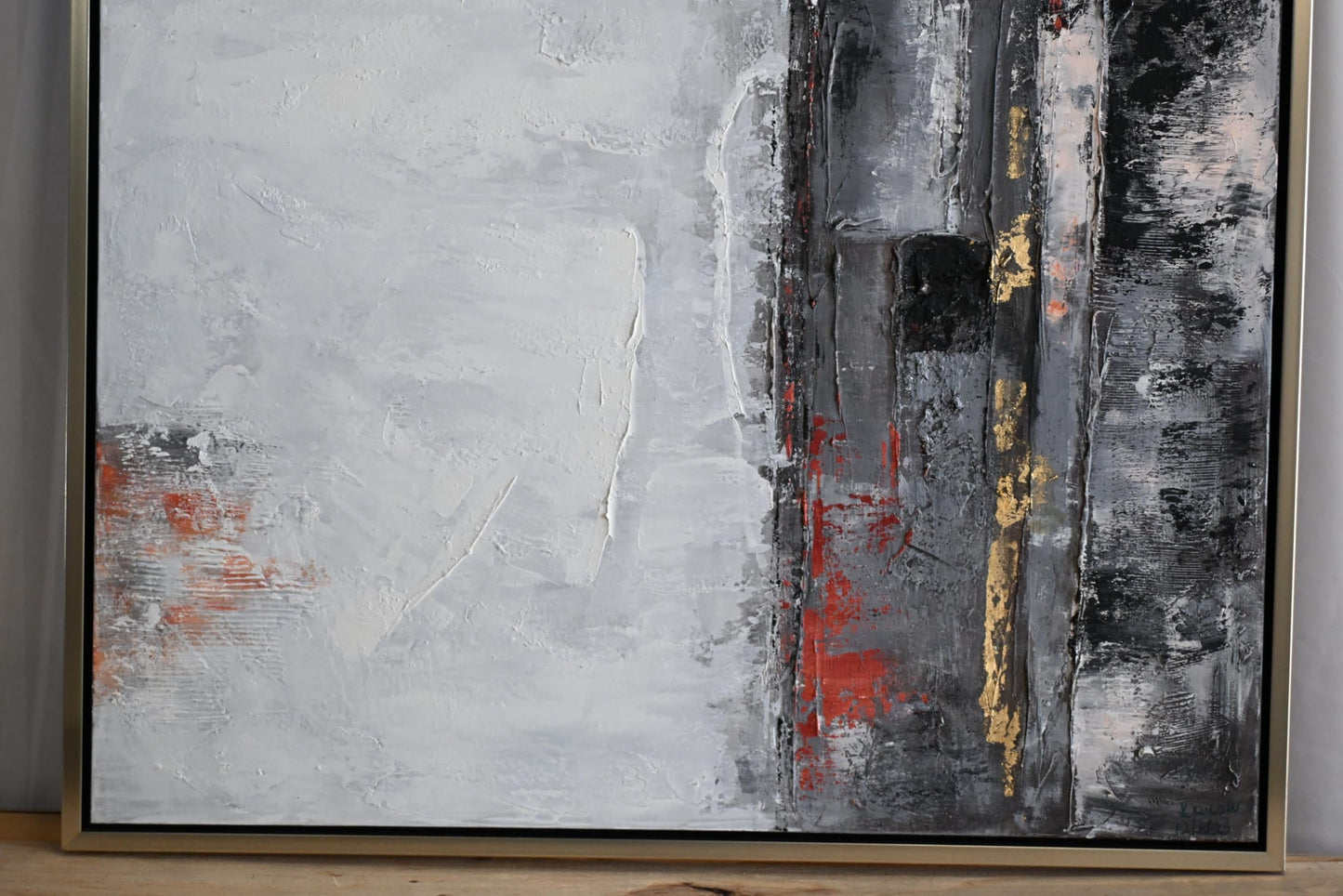 Chicago Abstract Canvas Painting Gray Gold Framed Art 61"x41"