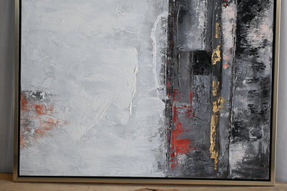 Chicago Abstract Canvas Painting Gray Gold Framed Art 61"x41"