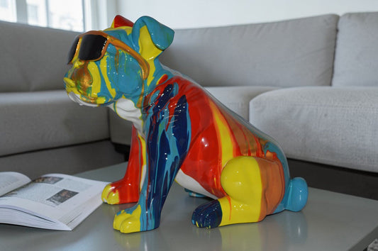 Modern art Bulldog with Sunglasses Resin Statue - Size: 16"L x 9"W x 14"H.