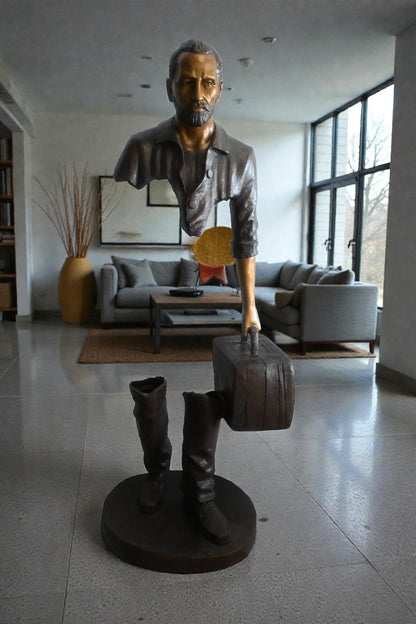 Bronze Salesman Statue with Suitcase Abstract Figurine 24"x27"x71"H