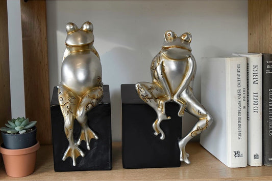 Pair of Happy Frogs Sitting on a Cube Resin Statue Size: 6" x 4" x 9"H