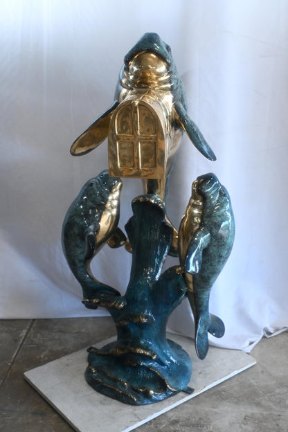 Bronze Manatee Mailbox Sculpture with Three Sea Cows 27"x27"x55"H