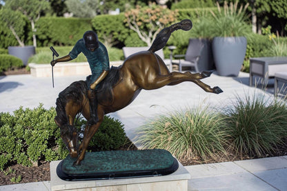 Dynamic Polo Player and Horse in Game Action Bronze Statue  21" x 11" x 22"H