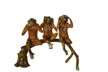 Three wise monkeys on a tree branch bronze statue - Size: 27"L x 11"W x 18"H.