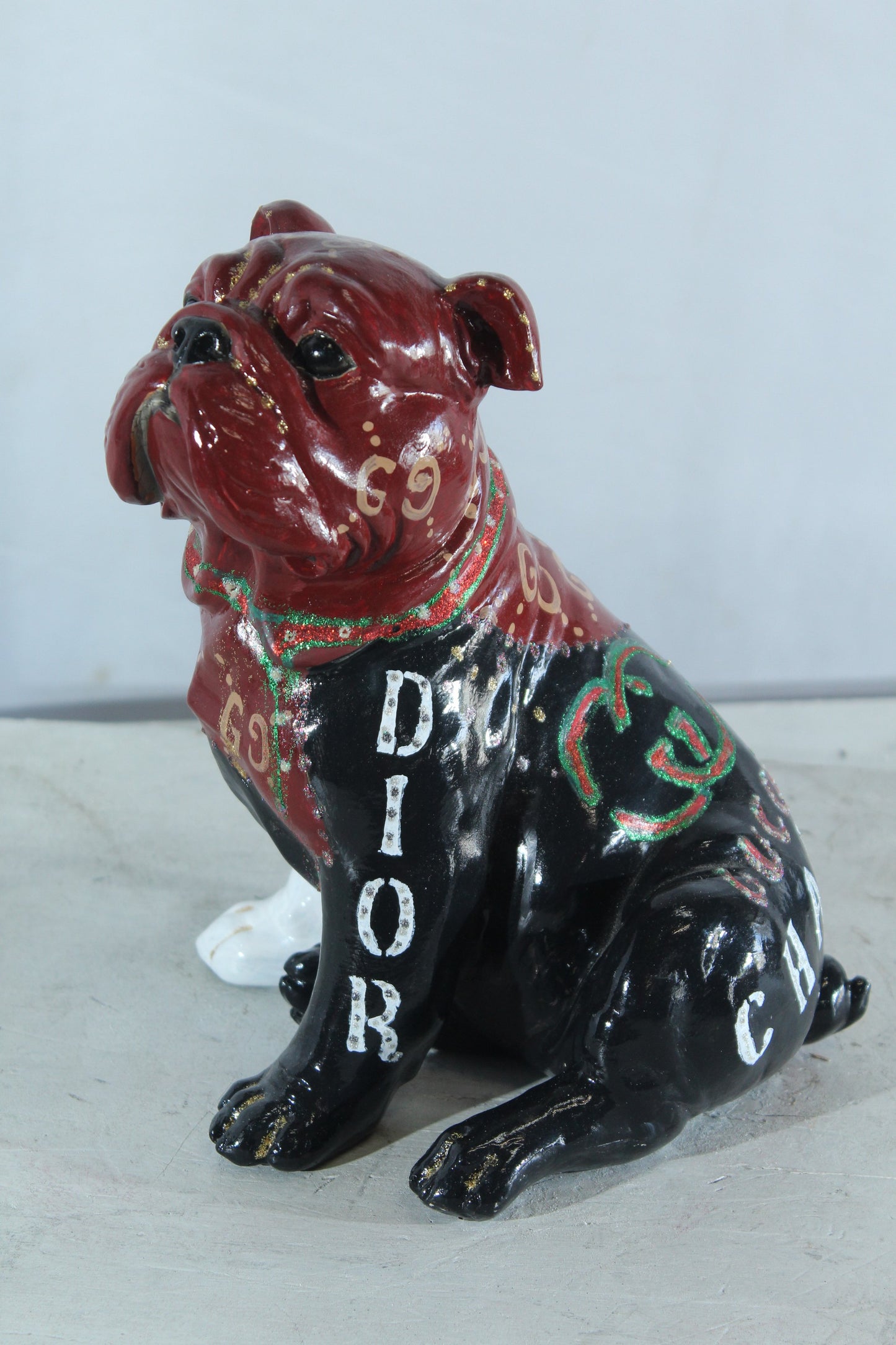 NIFAO Resin Bulldog Statue Fashion Inspired Hand Painted Decor 9" x 10" x 12"H