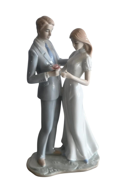 Porcelain Romantic Couple Figurine with Rose Bride Groom 6"x4"x11"H