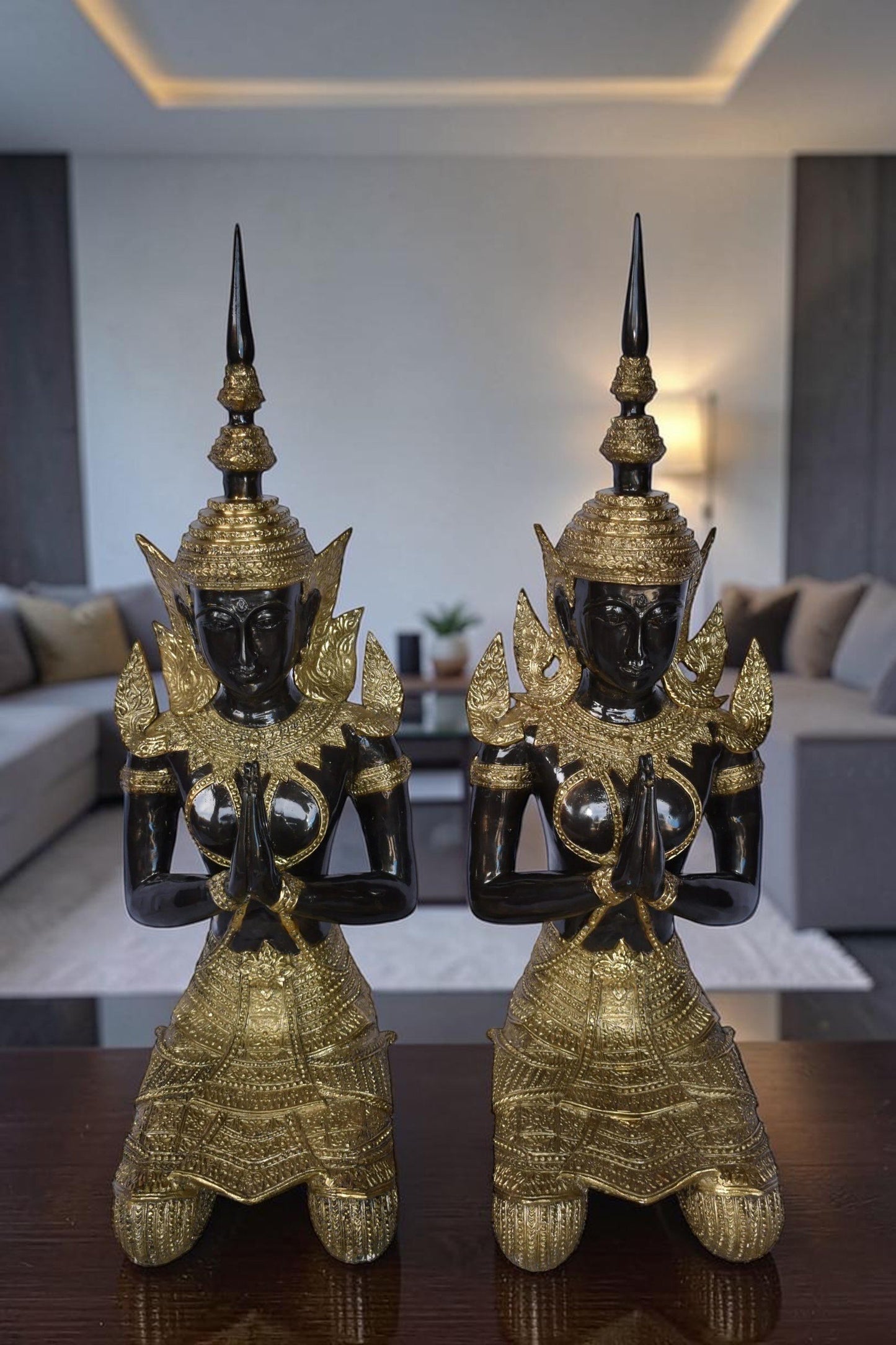 Thepphanom Made of Bronze with gold finish statue Size: 9" x 10" x 29"H