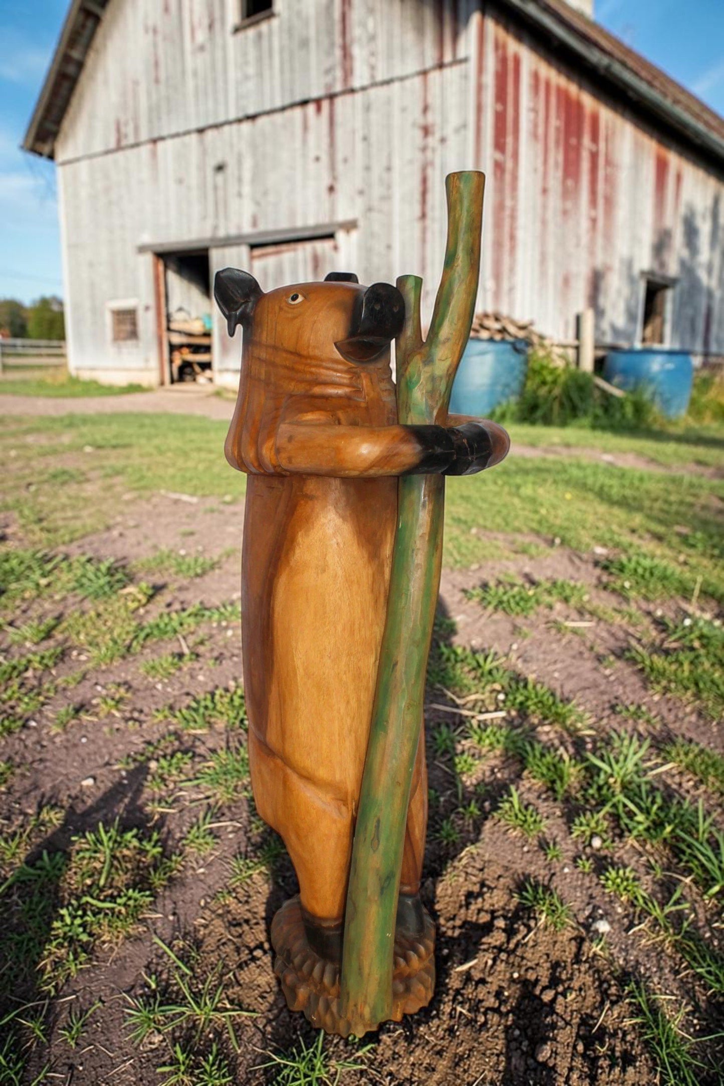 Wooden Giant Standing Pig Statue 25" x 16" x 65"H