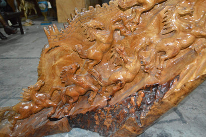 Wood Carved Horses CC8 -  Size: 60"L x 18"W x 38"H