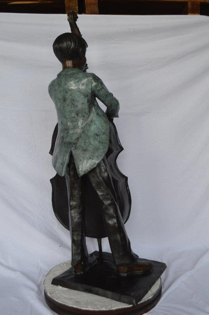 Boy playing cello large bronze statue -  Size: 19"L x 22"W x 59"H.