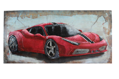 NIFAO Ferrari Inspired Red Sports Car Metal Wall Art with 3D Accents 79" x 2" x 40"H