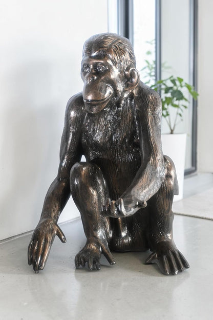 Realistic Sitting Chimpanzee Handcrafted Aluminum Statue 27"x21"x31"H