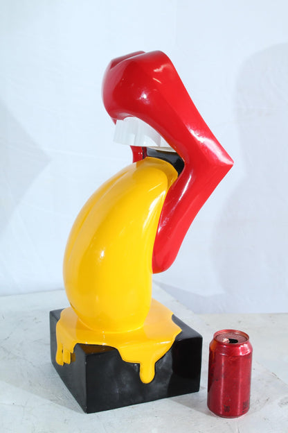NIFAO Rolling Stones Lips Replica with Yellow Tongue Resin Statue 10 x 10 x 22 H