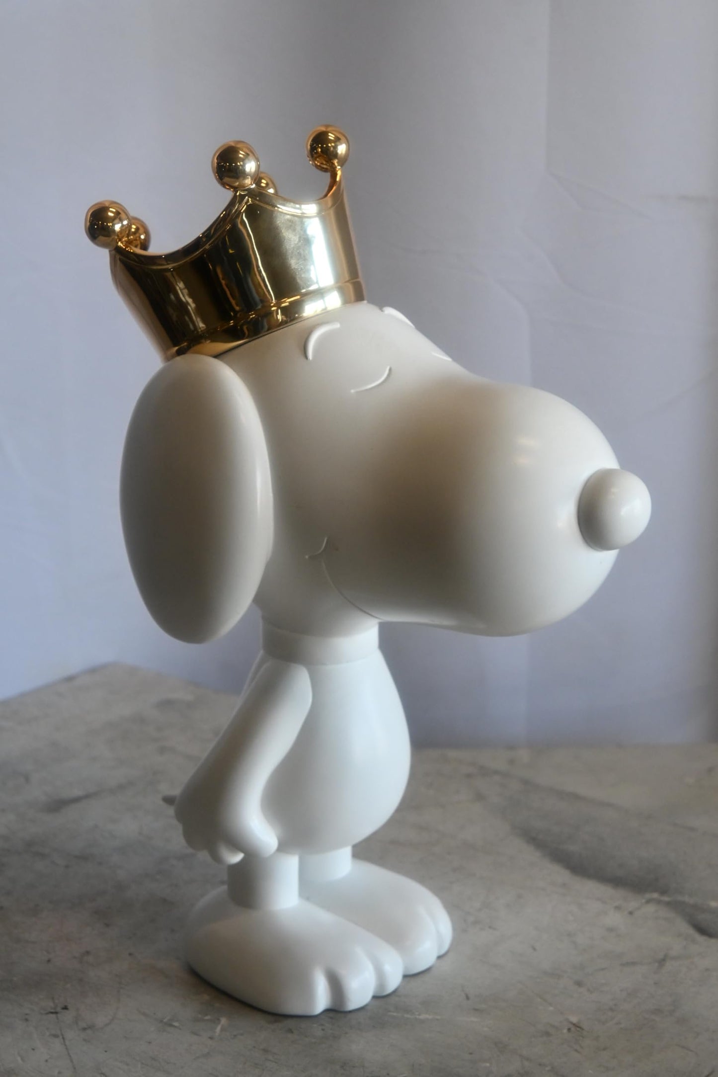 White Resin Snoopy Inspired Dog Figurine with Gold Crown 12"x8"x18"H