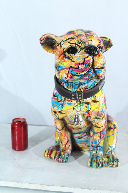 Vibrant Bulldog Resin Statue Pop Art Style Dog Decor Sculpture 18" x 11" x 19"H