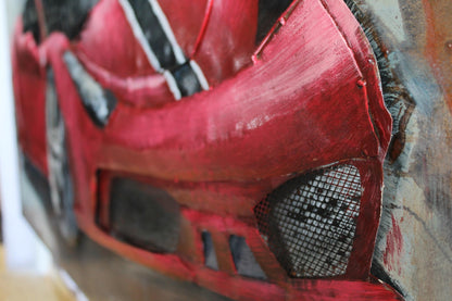 NIFAO Ferrari Inspired Red Sports Car Metal Wall Art with 3D Accents 79" x 2" x 40"H