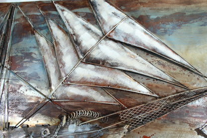 NIFAO Vintage Sailing Ships 3D Sheet Metal Wall Art Painting 79" x 2" x 40"H