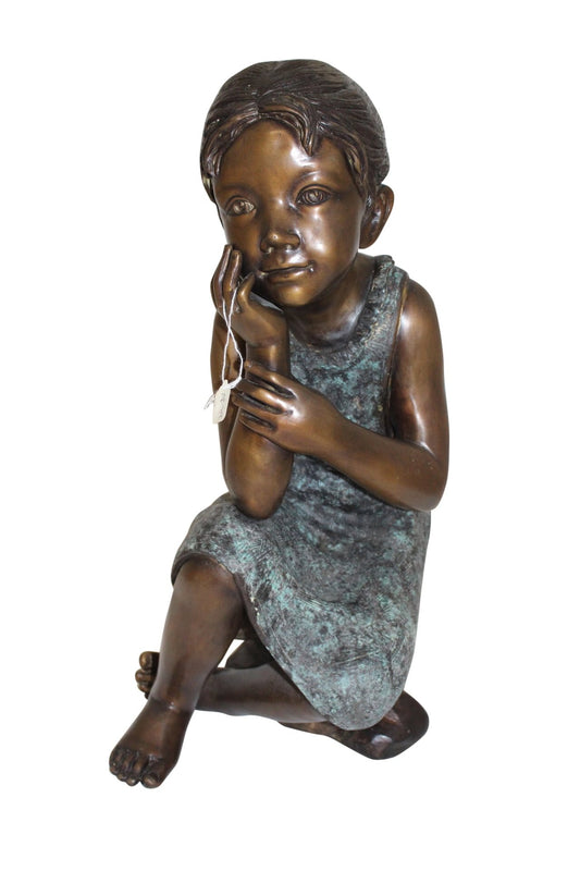 Girl in the sun - Sunny day Bronze Statue Size: 10"L x 11"W x 21"H