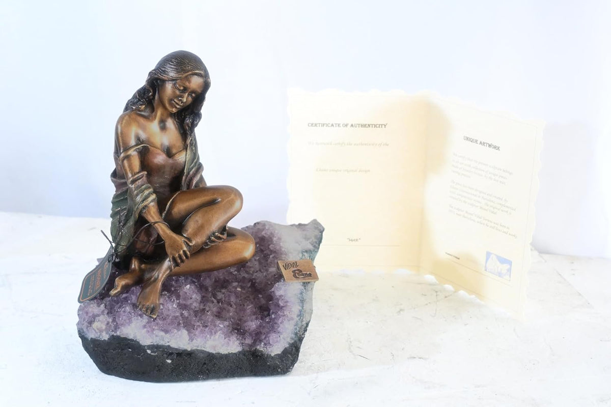 Manel Vidal Mar Bronze Maiden on Amethyst Geode by Ebano 12"x9"x11"H