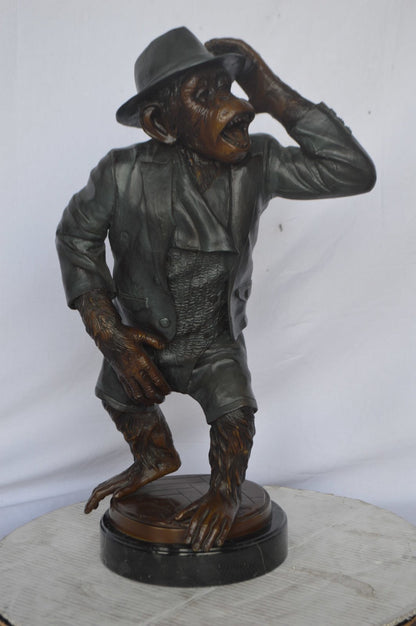Monkey in Suit bronze statue - Size: 16"L x 10"W x 27"H.