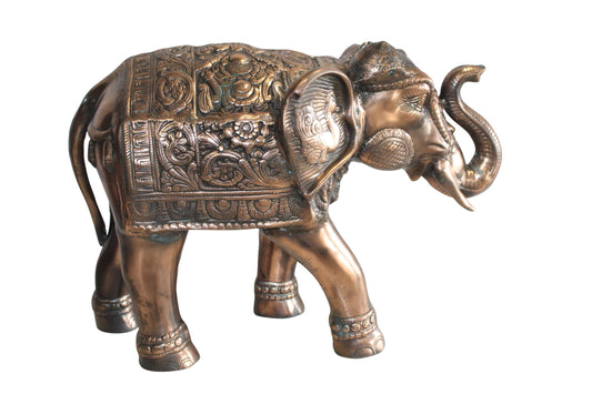 Aluminum Elephant Statue with Antique Design In Bronze Finish 28" x 13" x 19"H