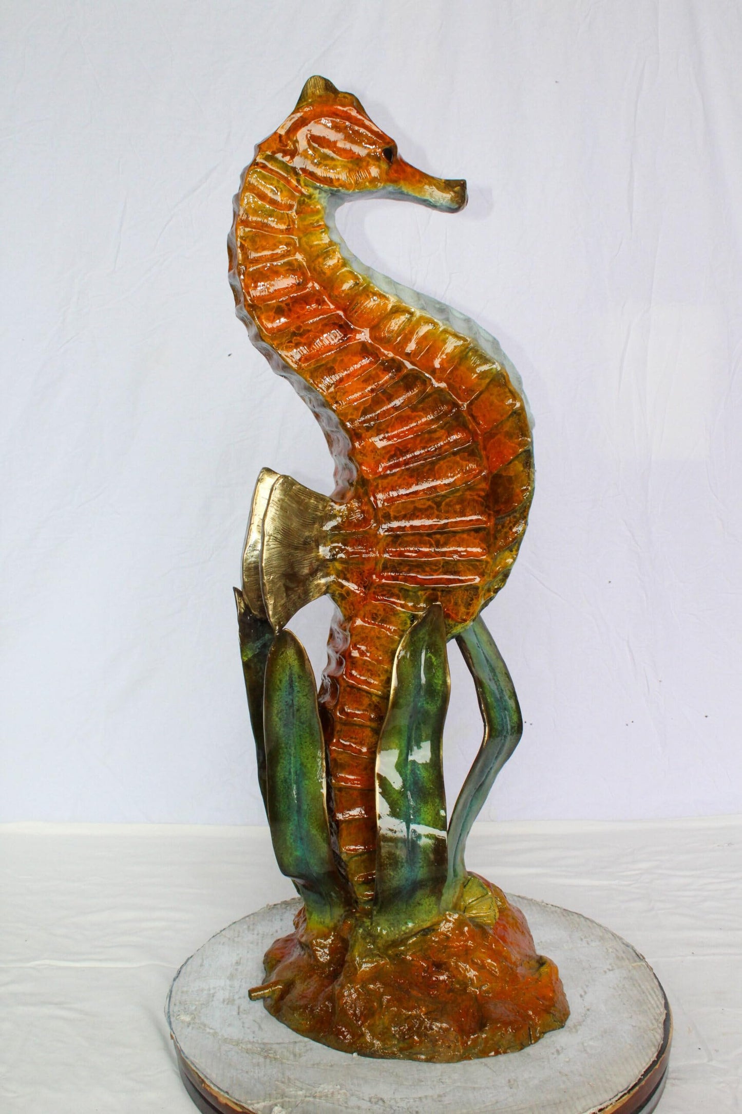 Nifao Bronze Seahorse with Baby Sculpture – Handcrafted Lost Wax Cast Ocean Life Statue with Seagrass & Starfish Details – Rich Patina & Polished Accents Coastal Marine Decor -16" x 14" x 43"H