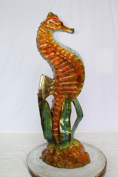 Nifao Bronze Seahorse with Baby Sculpture – Handcrafted Lost Wax Cast Ocean Life Statue with Seagrass & Starfish Details – Rich Patina & Polished Accents Coastal Marine Decor -16" x 14" x 43"H