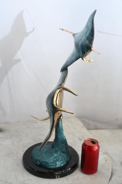 Two Stingrays Bronze Sculpture Ocean Wave Base 13"x7"x23"H