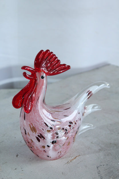 NIFAO Glass Rooster Figurine Hand Blown Art Glass Tabletop Decor 8" x 4" x 8"H