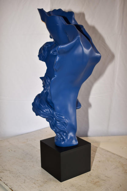 Abstract Modern Lovers Blue Resin Statue 12" x 8" x 26"H