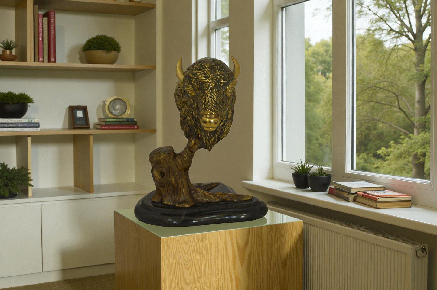 Bison Head Bronze Statue -  Size: 8"L x 5"W x 9"H.