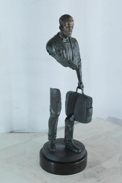 NIFAO Bronze Businessman Figure with Briefcase on Marble Base 7"x7"x21"H