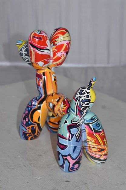 Modern Graffiti Looking Balloon Dog Statue Made of Resin Size: 10" x 4" x 8"H