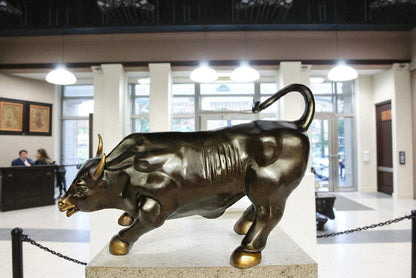 Nifao Wall Street Bull Bronze Statue – Handcrafted Lost Wax Casting – Powerful Charging Bull Symbol of Strength, Wealth & Market Success – Office, Business, and Home Décor – 32" x 16" x 21"H