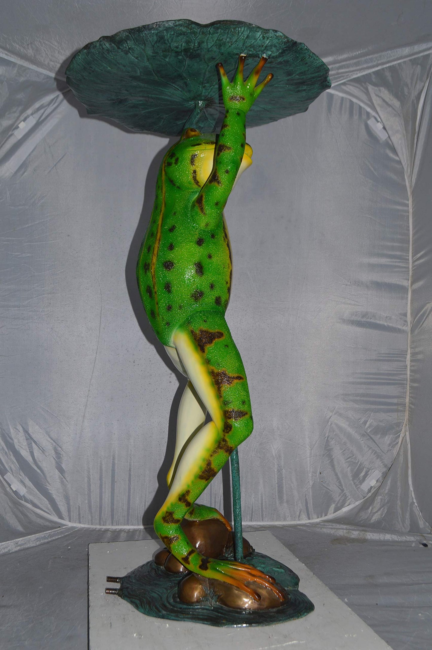 Frog with Umbrella Colored Fountain Bronze Statue -  Size: 22"L x 22"W x 43"H.