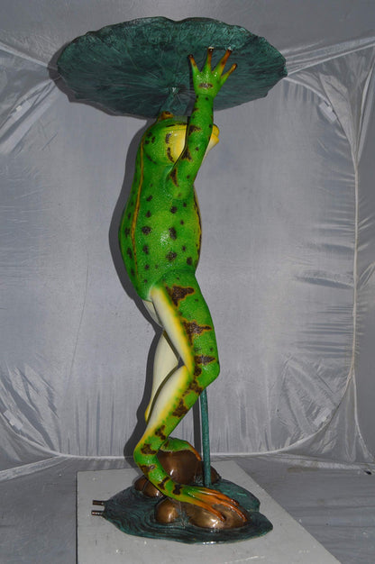 Frog with Umbrella Colored Fountain Bronze Statue -  Size: 22"L x 22"W x 43"H.