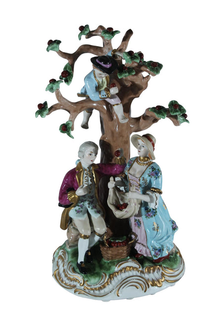 NIFAO Porcelain Cherry Picking Family Figurine Vintage Style 10"x9"x17"H