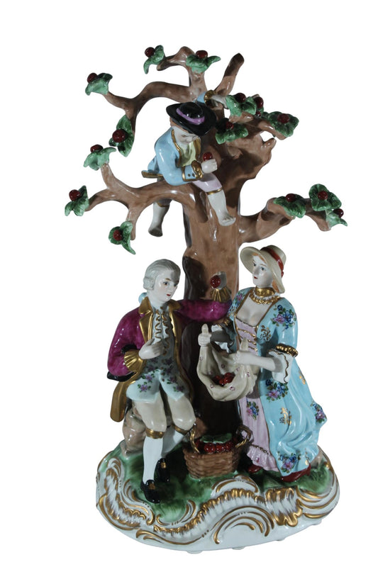 NIFAO Porcelain Cherry Picking Family Figurine Vintage Style 10"x9"x17"H