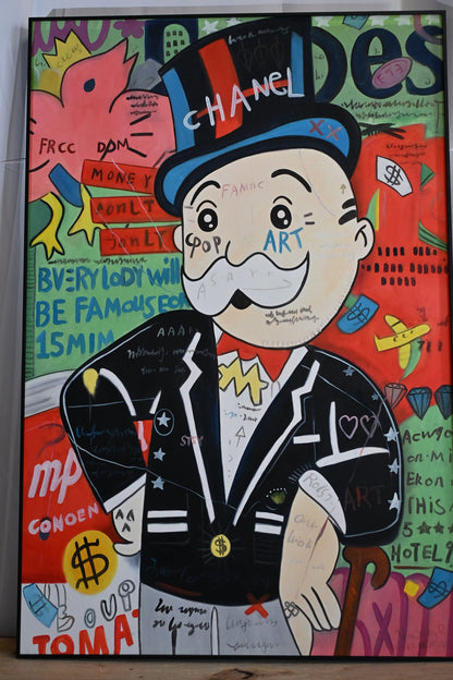 Rich Uncle Pop Art Canvas Painting Framed Street Art 61"x41"