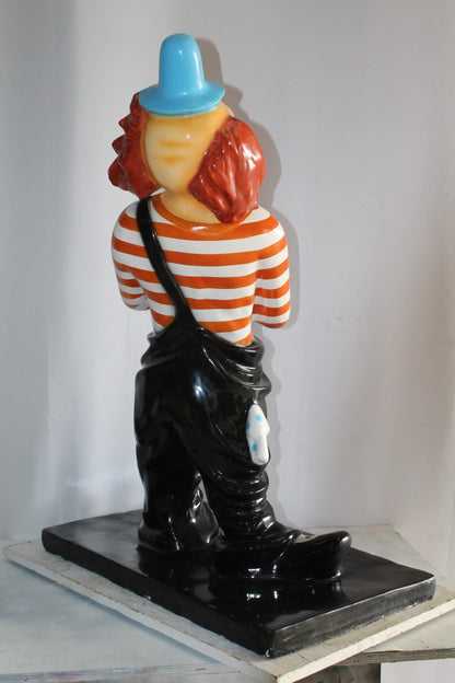 Colorful Fiberglass Clown Fiberglass Statue, Striped Shirt 27" x 17" x 39"H
