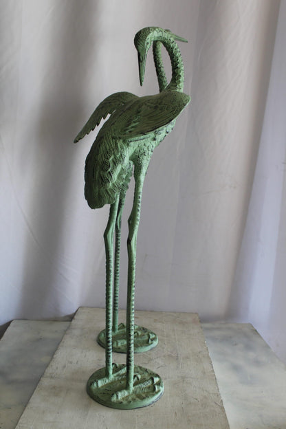 Pair of Aluminum Crane Wings Open with Green Patina Finish 10" x 8" x 22"H
