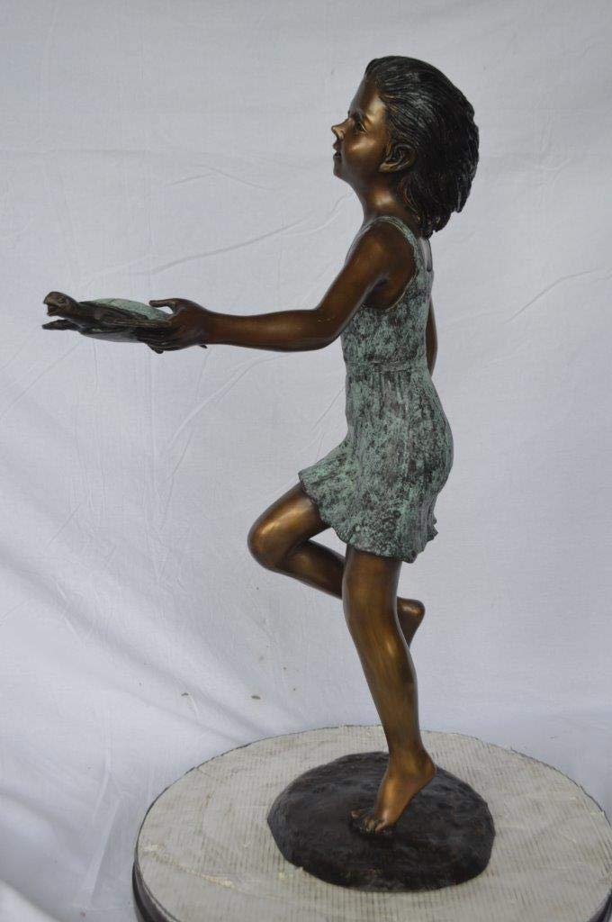 Girl holding turtle bronze fountain statue -  Size: 26"L x 19"W x 37"H.