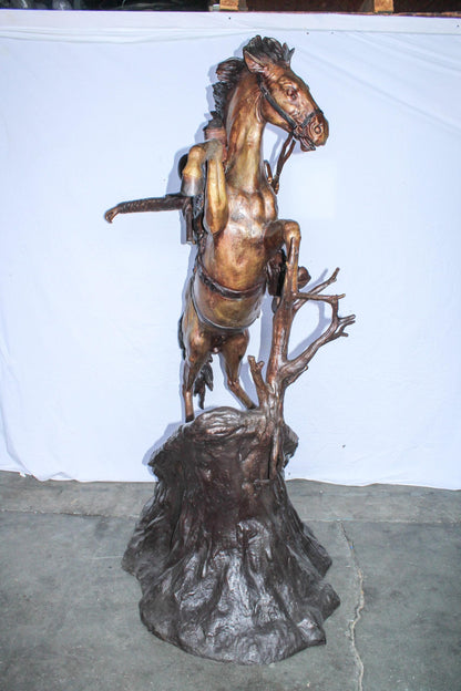Life Size Bronze Cowboy on Rearing Horse Western Statue 60" x 37" x 81"H