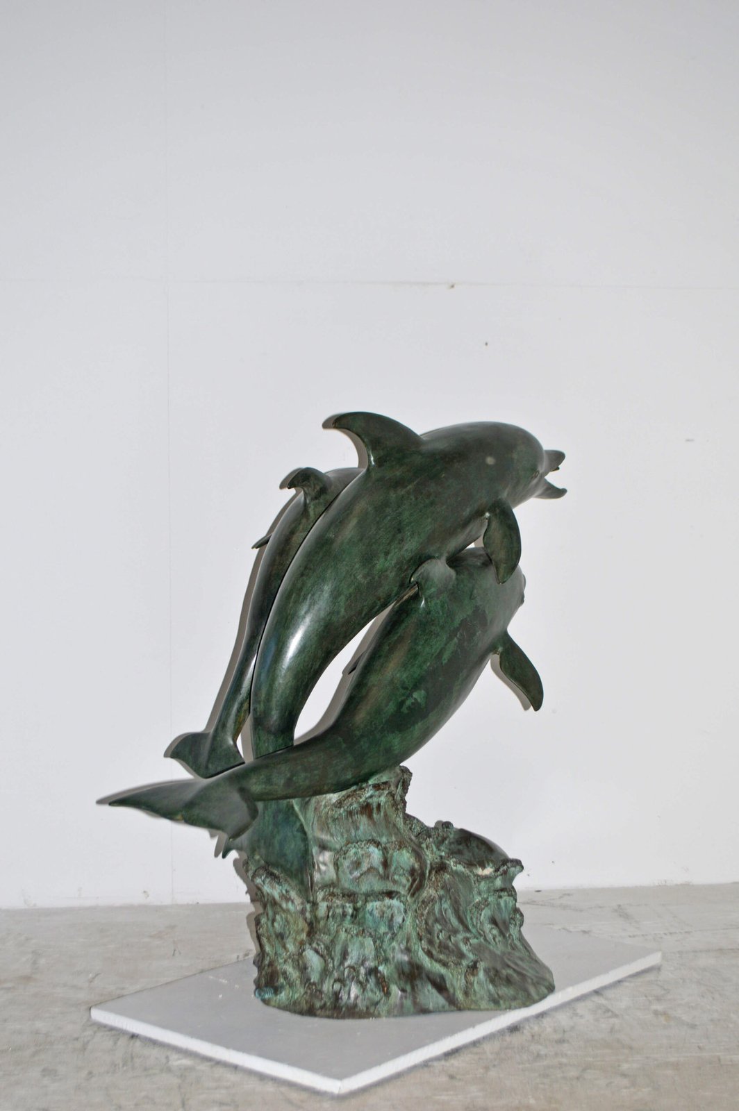Three Dolphins Bronze Statue Fountain Green Patina Finish, Size 40" x 24" x 36"H