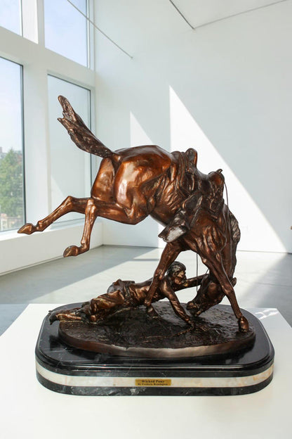 Nifao Brand – Wicked Pony Bronze Statue by Frederic Remington | Cowboy & Wild Horse Sculpture | Lost Wax Casting | Western Art Decor 19" x 11" x 23"H