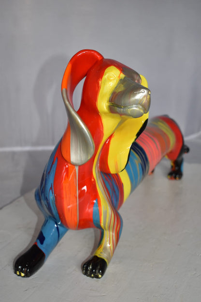 Modern Graffiti Looking Weenie Dachshund Dog Statue from Resin  25" x 10" x 15"H