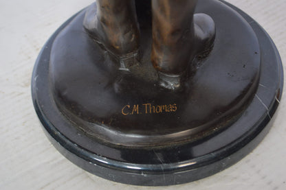 Texas Jack Bronze Statue Mounted on a Marble Base -  Size: 11"L x 9"W x 31"H.